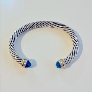 7mm David Yurman Classic Cable Bracelet with 14k gold and Blue Topaz